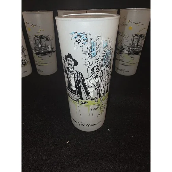 Vintage Libbey Frosted Glasses Set of 6 - Southern Hospitality Plantation Scenes - Picture 13 of 16